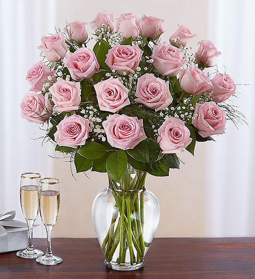 2 Dozen Pink Rose Vase