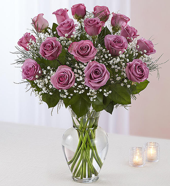 2 Dozen Purple Rose Vase